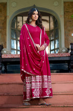 Rani Pink Anarkali Suit Set for Women | Embroidered Anarkali Kurta with Dupatta | Wedding, Festive & Party Wear Ethnic Dress