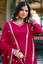 Rani Pink Anarkali Suit Set for Women | Embroidered Anarkali Kurta with Dupatta | Wedding, Festive & Party Wear Ethnic Dress