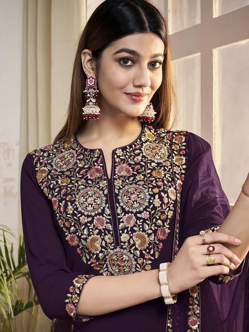 ANVERI Women’s Embroidered Kurta Pant Set with Dupatta | Elegant Ethnic Wear