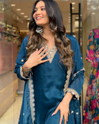Midnight Blue Sharara Set with Intricate Embellishments
