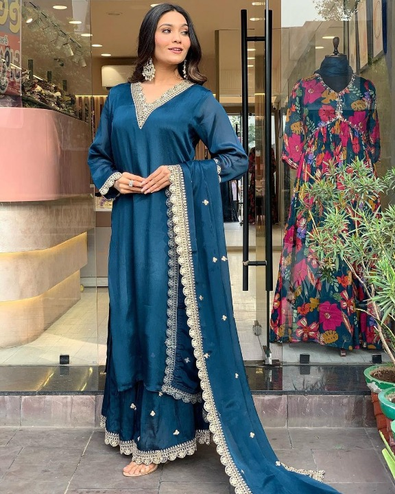 Midnight Blue Sharara Set with Intricate Embellishments