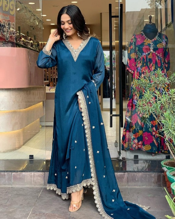 Midnight Blue Sharara Set with Intricate Embellishments