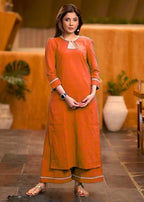Anveri Women Solid Orange Kurta Pant Set | Stylish Straight Kurti with Palazzo | Ethnic Wear for Daily, Office & Festive