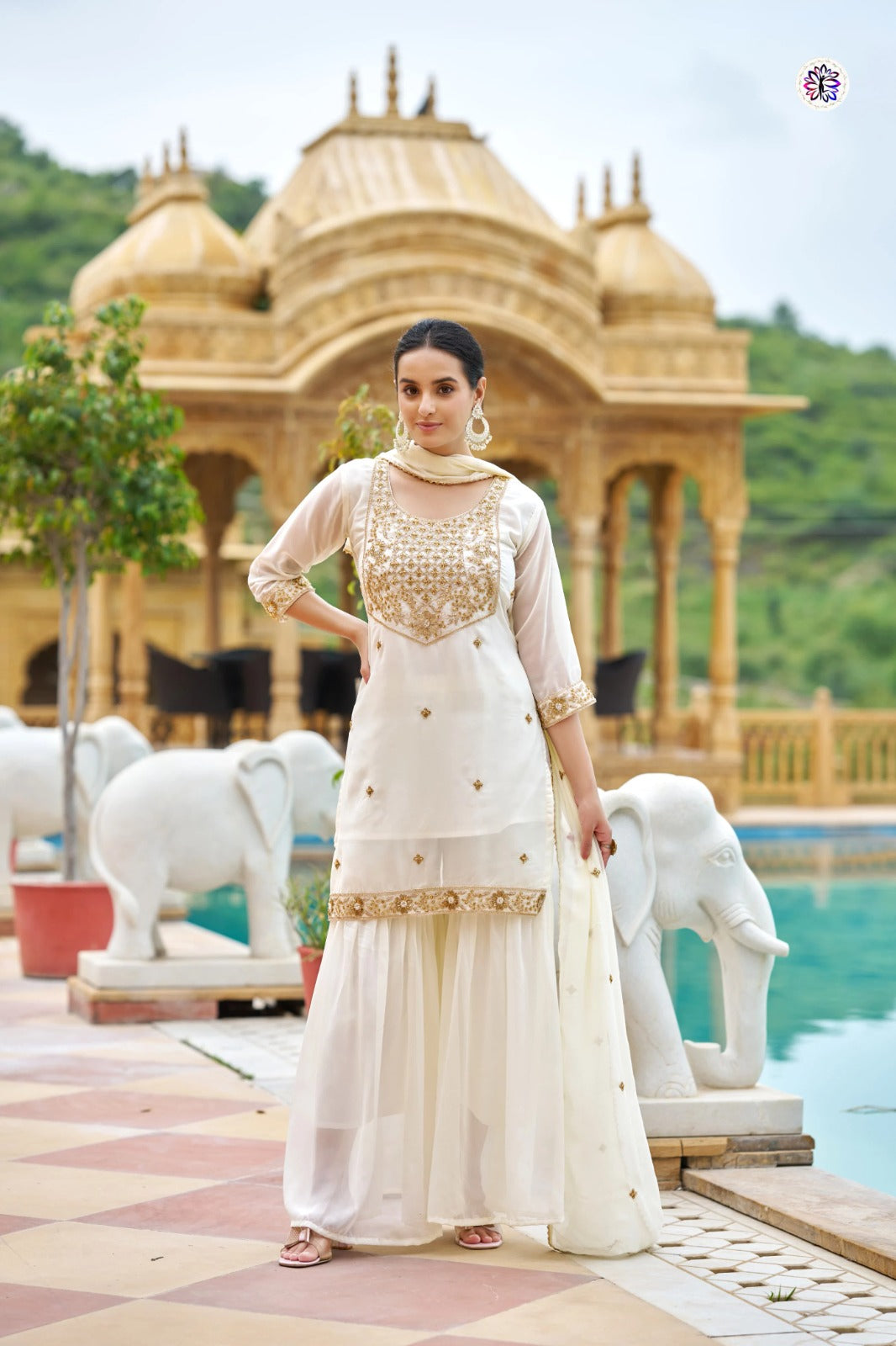 AnveriWhite Embroidered Salwar Suit with Dupatta – Elegant Festive & Wedding Ethnic Wear for Women