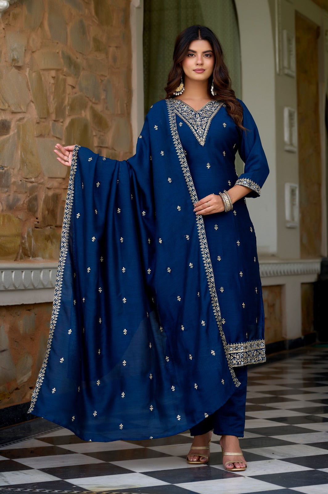 Anveri Royal Blue Embroidered Salwar Suit for Women | Festive Wear Kurta Pant Dupatta Set | Ethnic Party Wear Dress
