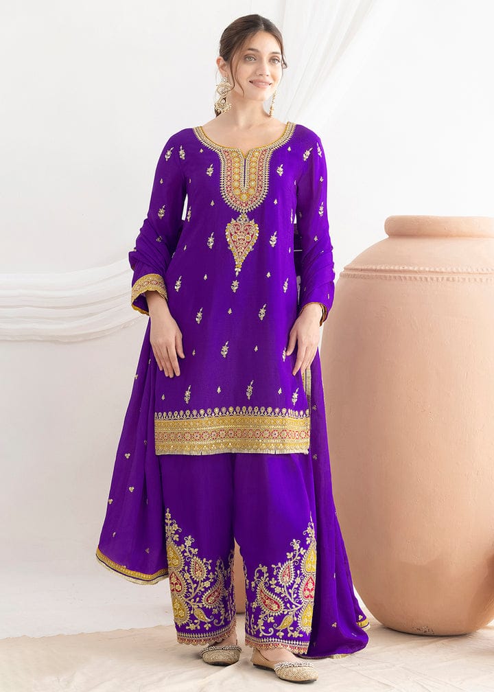 Aneri Royal purple Embroidered Salwar Suit for Women | Festive Wear Kurta Pant Dupatta Set | Ethnic Party Wear Dress