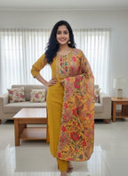 Anveri Women Kurta Set with Floral Printed Dupatta | Straight Kurta Pant Set | Embroidered Ethnic Wear for Women | Festive & Casual Suit Set