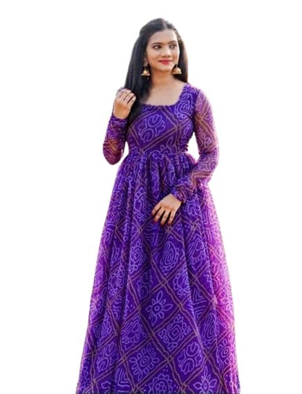 Anveri Graceful Woman Showcasing Elegant Purple Traditional Dress with Intricate Patterns**
