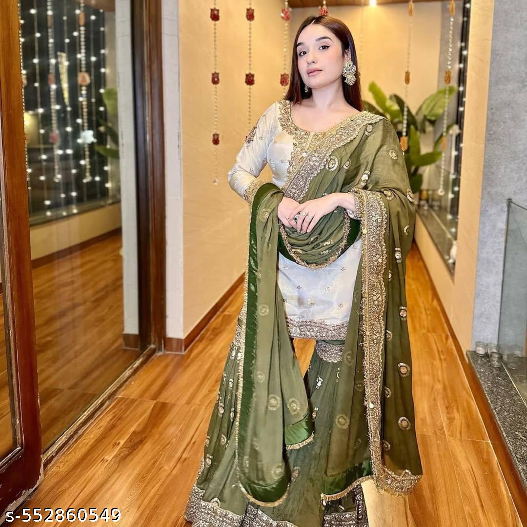 Anveri Trendy Embroidered Kurta Sharara Set with Dupatta for Women | Festive & Wedding Wear Ethnic Suit