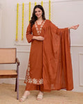 Anveri Women's Embroidered Kurta Pant with Dupatta Set | Ethnic Straight Kurta Suit Set