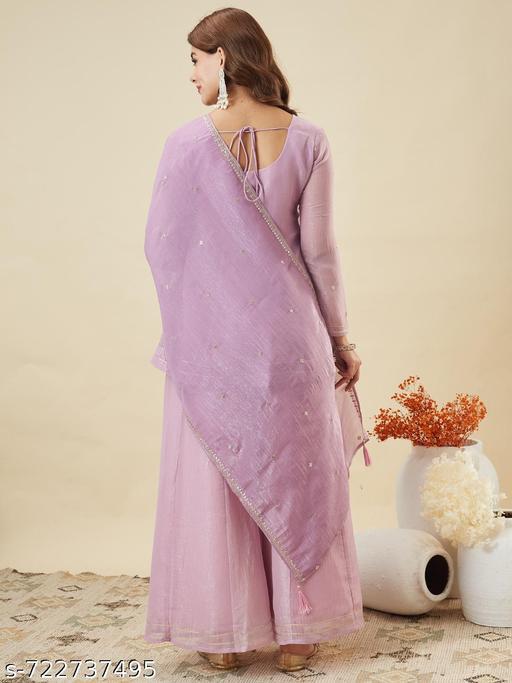 ANVERI Women’s Lavender Embellished Kurta Palazzo Set with Dupatta | Elegant Ethnic Co-Ord Set for Festive & Party Wear