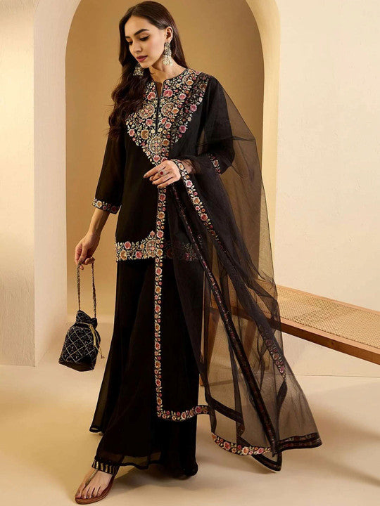 ANVERI Women’s Embroidered Kurta Pant Set with Dupatta | Elegant Ethnic Wear