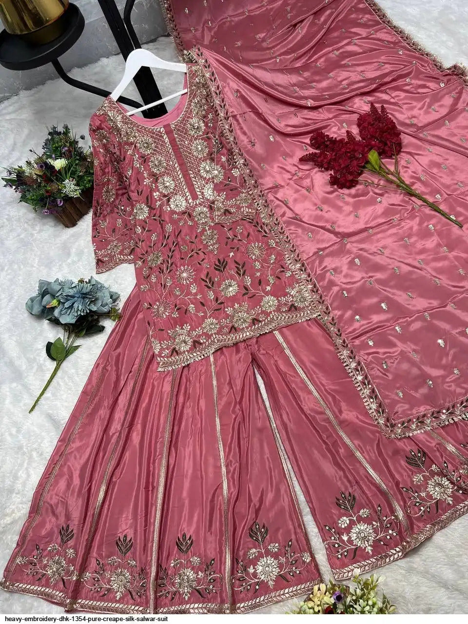 ANVERI Women’s Embroidered Salwar Suit Set with Sharara & Dupatta | Festive Ethnic Wear