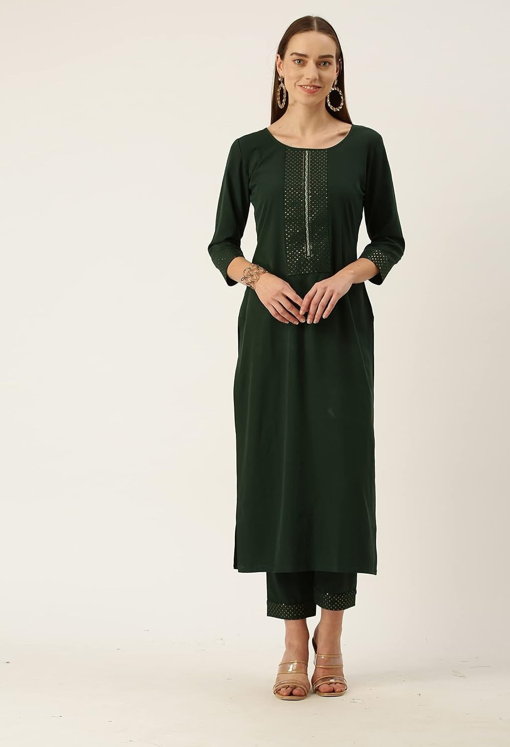 ANVERI Women’s Solid Straight Kurta Pant Set with Embroidered Detailing | Elegant Ethnic Wear
