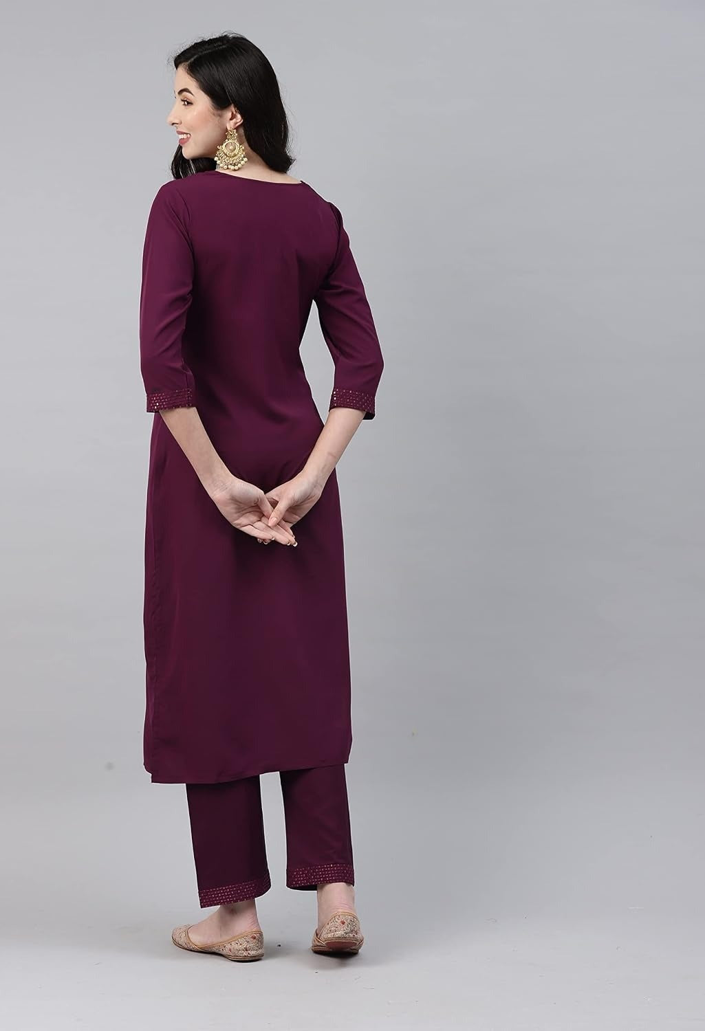 ANVERI Women’s Solid Straight Kurta Pant Set with Embroidered Detailing | Elegant Ethnic Wear