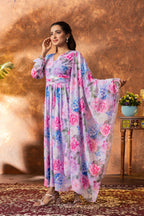 Elegant Georgette Ankle-Length Gown with Floral Printed Dupatta
