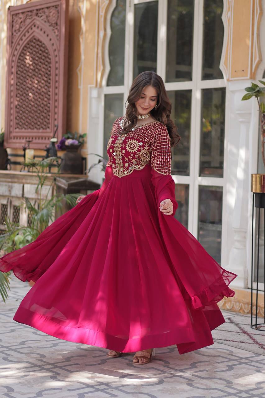 PREMIUM DESIGNER READYMADE GOWN DUPATTA COLLECTIONS RED COLOUR