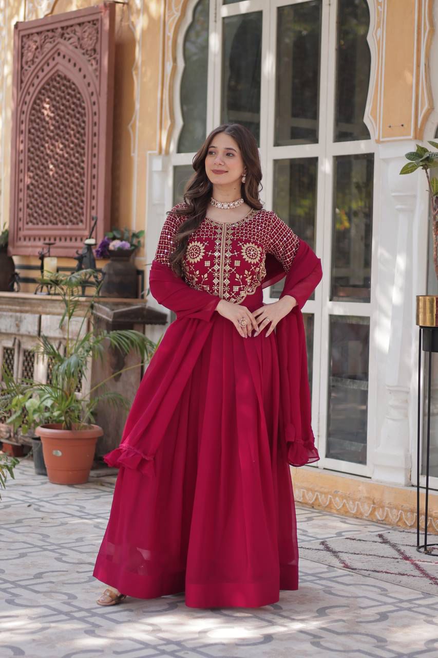 PREMIUM DESIGNER READYMADE GOWN DUPATTA COLLECTIONS RED COLOUR