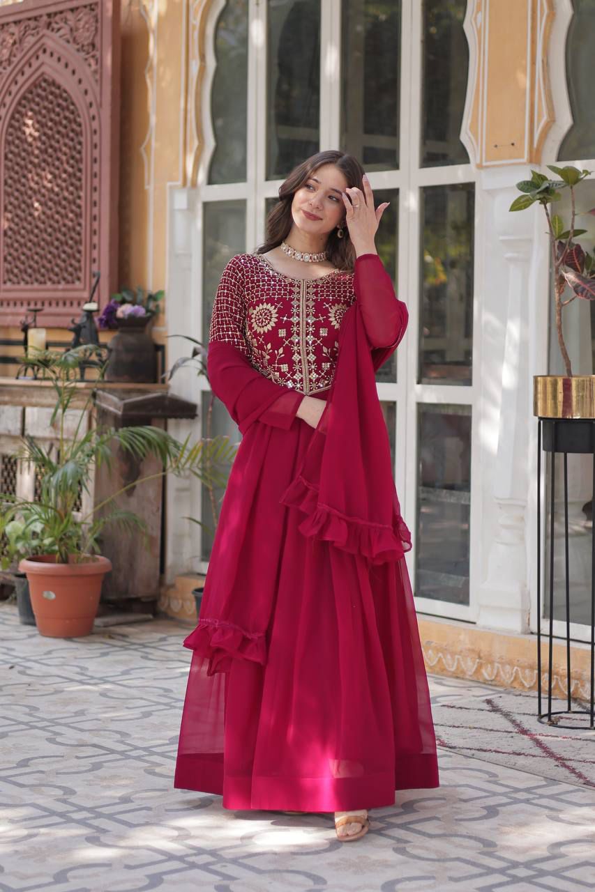 PREMIUM DESIGNER READYMADE GOWN DUPATTA COLLECTIONS RED COLOUR