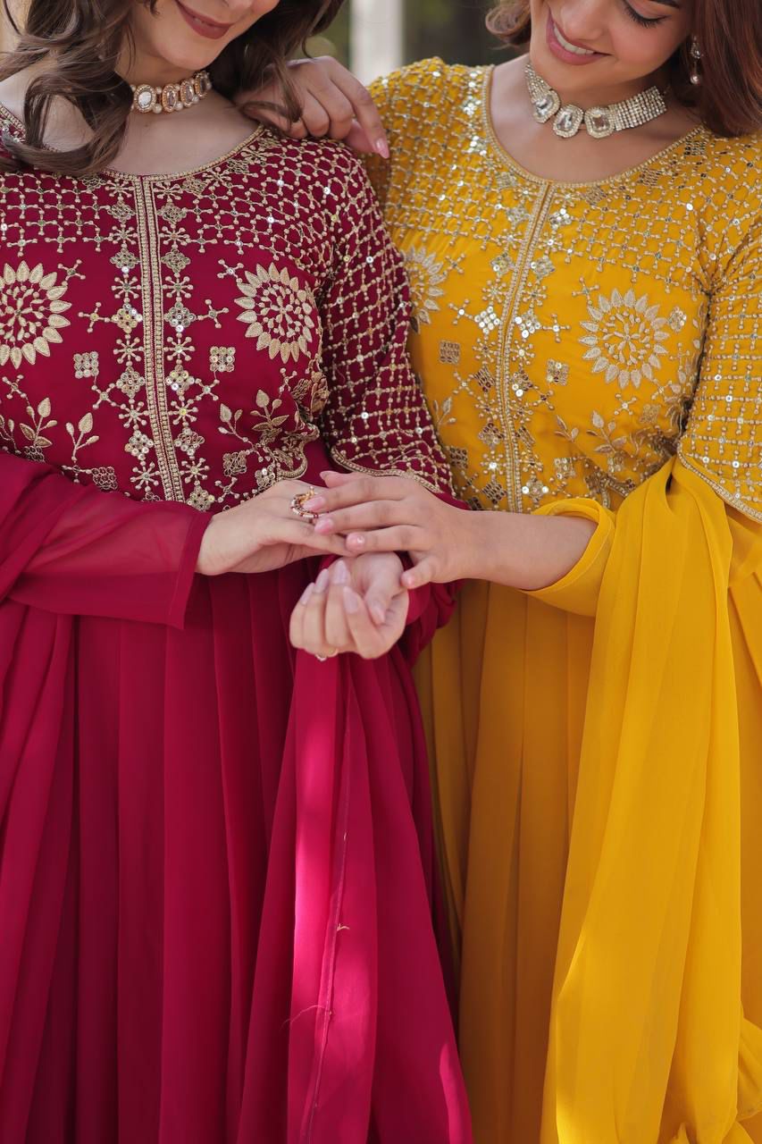 PREMIUM DESIGNER READYMADE GOWN DUPATTA COLLECTIONS RED COLOUR