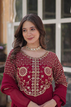 PREMIUM DESIGNER READYMADE GOWN DUPATTA COLLECTIONS RED COLOUR