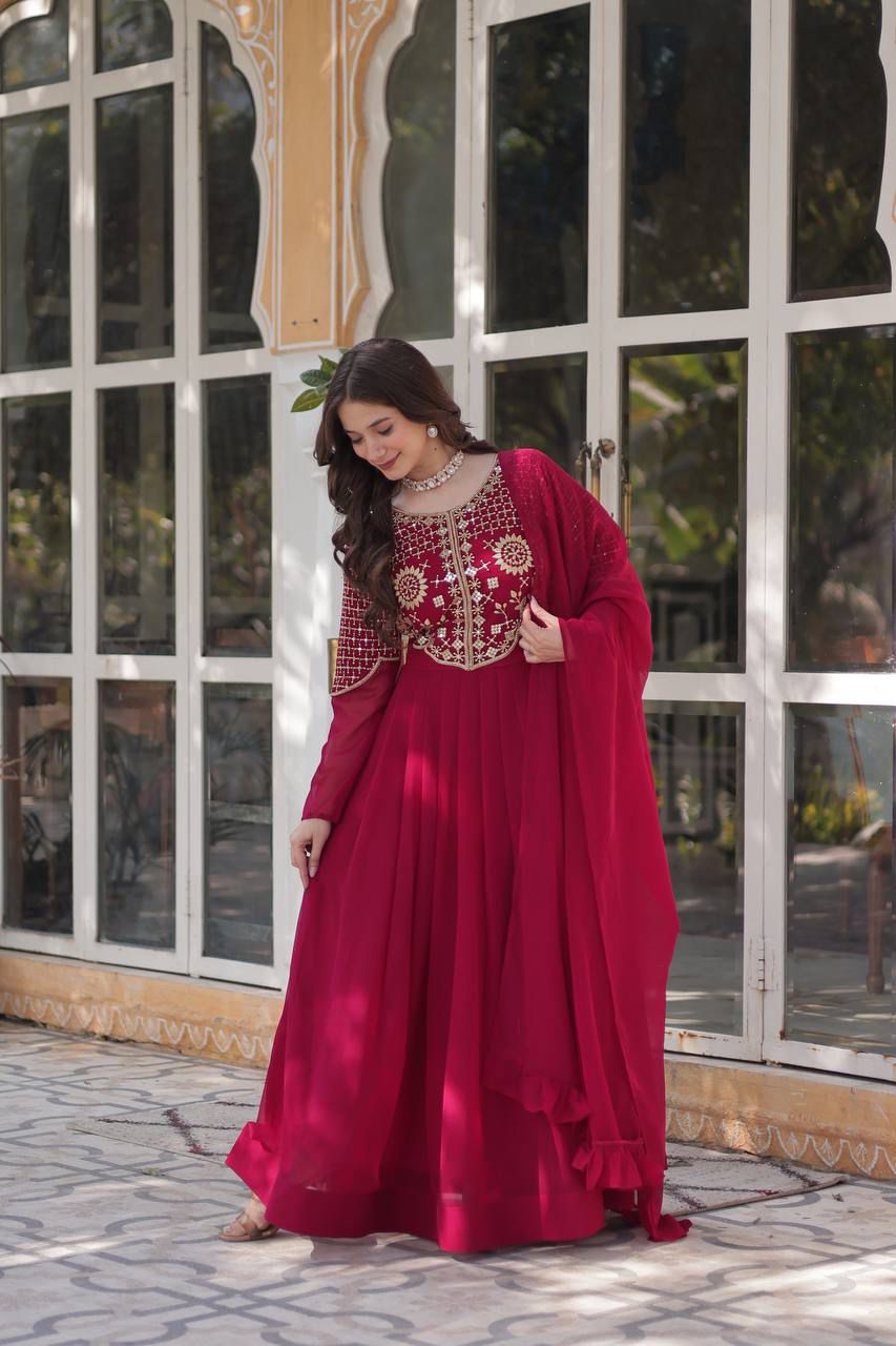 PREMIUM DESIGNER READYMADE GOWN DUPATTA COLLECTIONS RED COLOUR