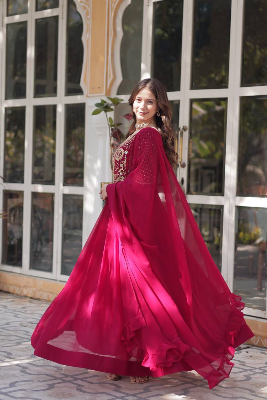 PREMIUM DESIGNER READYMADE GOWN DUPATTA COLLECTIONS RED COLOUR