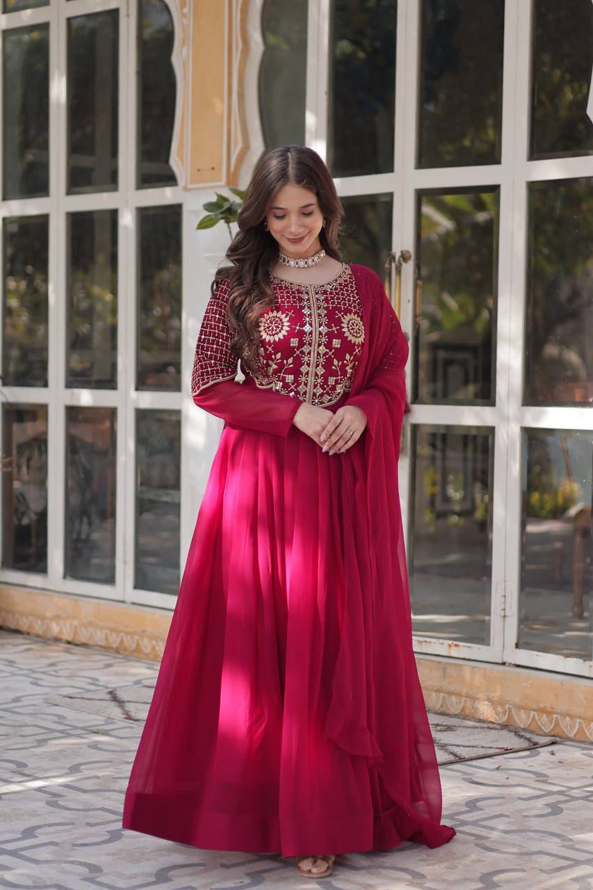 PREMIUM DESIGNER READYMADE GOWN DUPATTA COLLECTIONS RED COLOUR