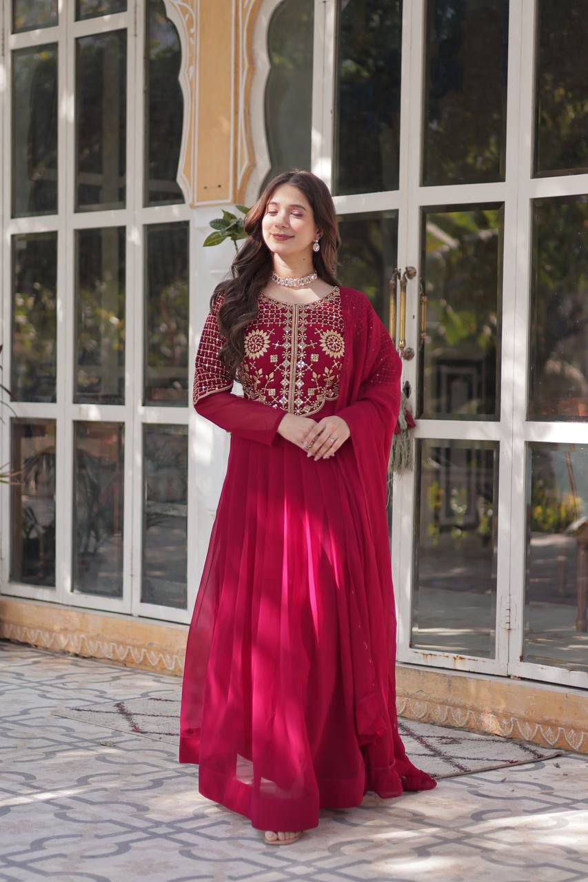 PREMIUM DESIGNER READYMADE GOWN DUPATTA COLLECTIONS RED COLOUR