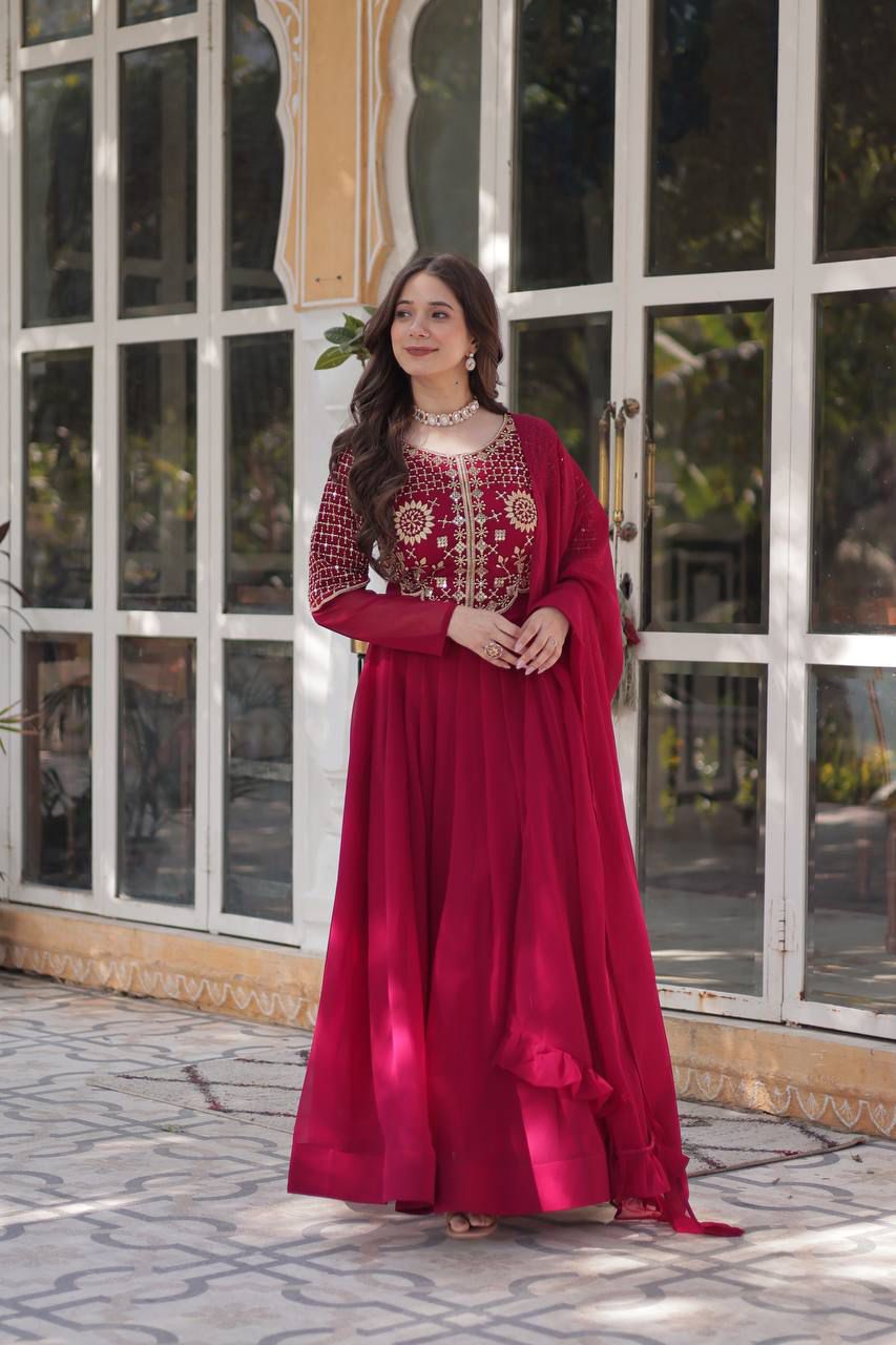 PREMIUM DESIGNER READYMADE GOWN DUPATTA COLLECTIONS RED COLOUR