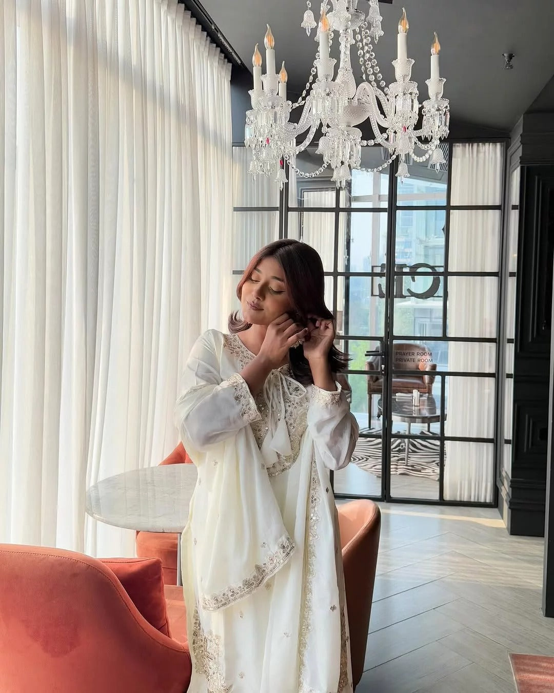 Anveri Textiles Silk Off-White Embroidered Kurta Set for Women – Includes Embroidered Bottom & Dupatta, 3/4th Sleeve, Traditional Ethnic Wear for Festivals & Parties