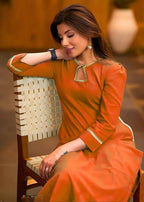 Anveri Women Solid Orange Kurta Pant Set | Stylish Straight Kurti with Palazzo | Ethnic Wear for Daily, Office & Festive