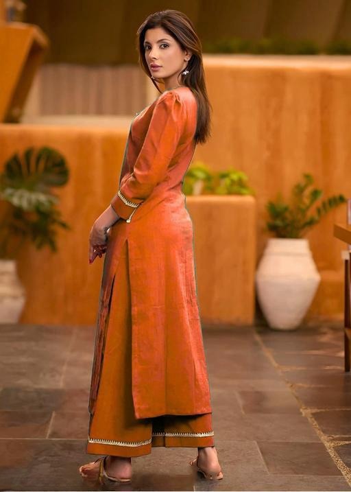 Anveri Women Solid Orange Kurta Pant Set | Stylish Straight Kurti with Palazzo | Ethnic Wear for Daily, Office & Festive