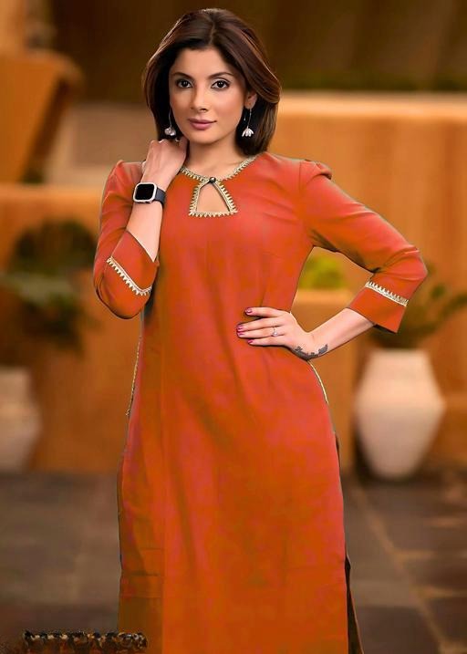 Anveri Women Solid Orange Kurta Pant Set | Stylish Straight Kurti with Palazzo | Ethnic Wear for Daily, Office & Festive