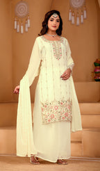 Anveri Women Off White Embroidered Kurta Set with Dupatta | Ethnic Wear Salwar Suit for Festive & Wedding Wear