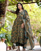 Anveri Elegant Floral Anarkali Dress with Dupatta – Traditional Indian Ethnic Wear for Women