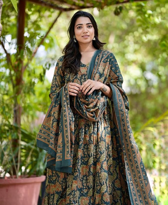 Anveri Elegant Floral Anarkali Dress with Dupatta – Traditional Indian Ethnic Wear for Women