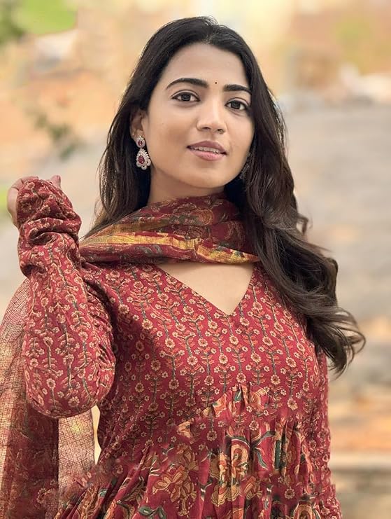 Anveri Red Floral Anarkali Suit with Dupatta – Elegant Traditional Indian Ethnic Wear for Women