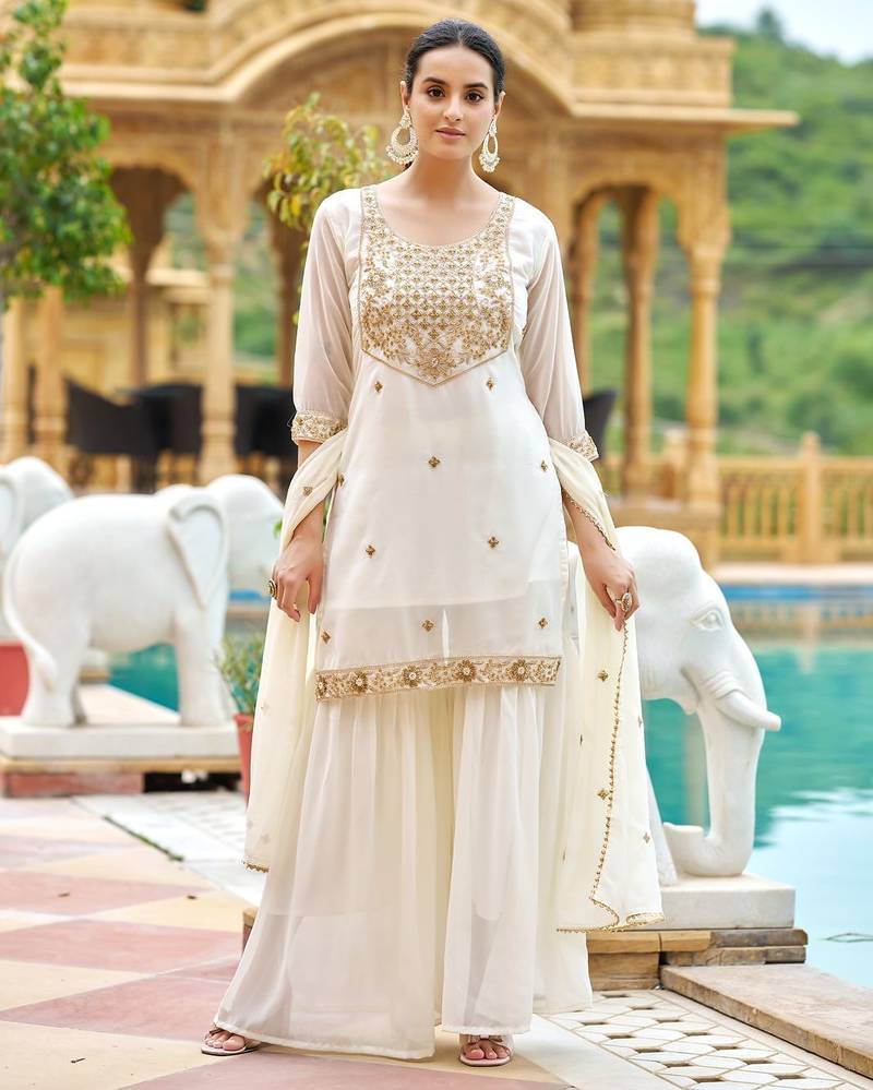 AnveriWhite Embroidered Salwar Suit with Dupatta – Elegant Festive & Wedding Ethnic Wear for Women