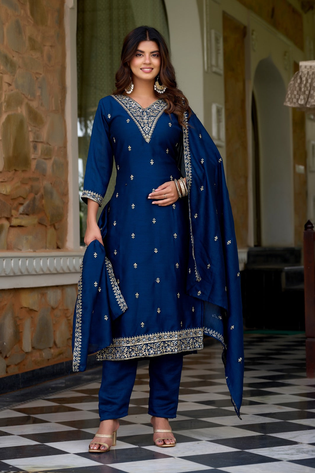 Anveri Royal Blue Embroidered Salwar Suit for Women | Festive Wear Kurta Pant Dupatta Set | Ethnic Party Wear Dress