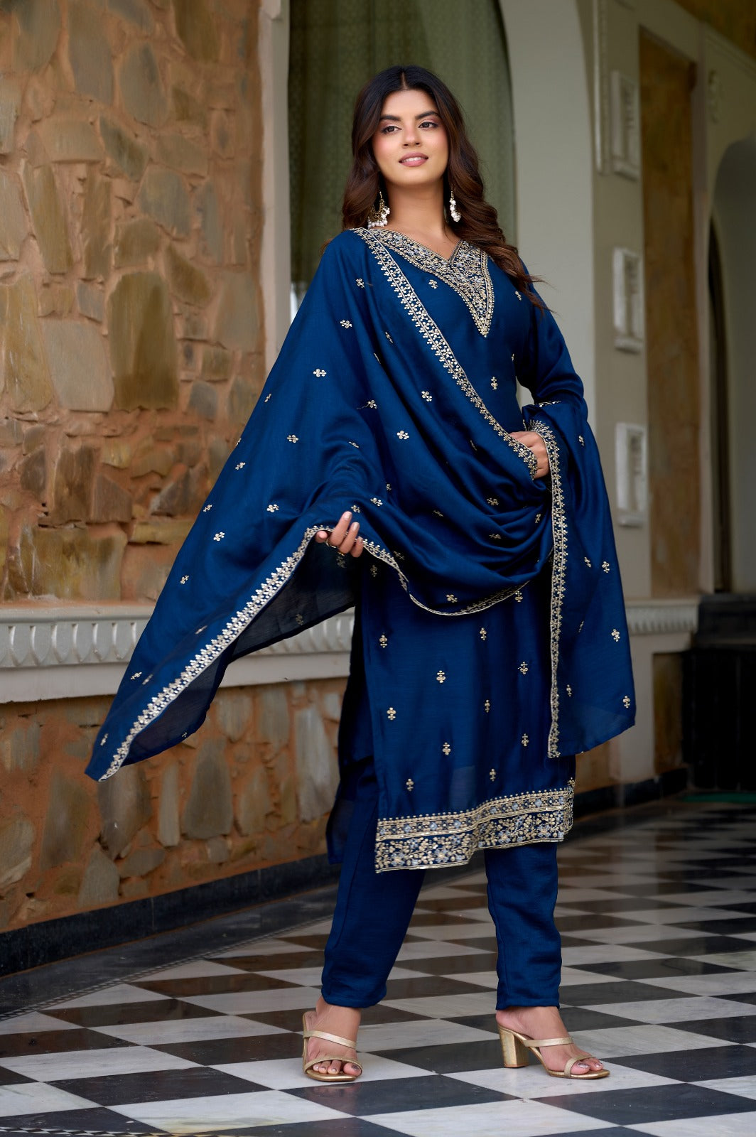 Anveri Royal Blue Embroidered Salwar Suit for Women | Festive Wear Kurta Pant Dupatta Set | Ethnic Party Wear Dress