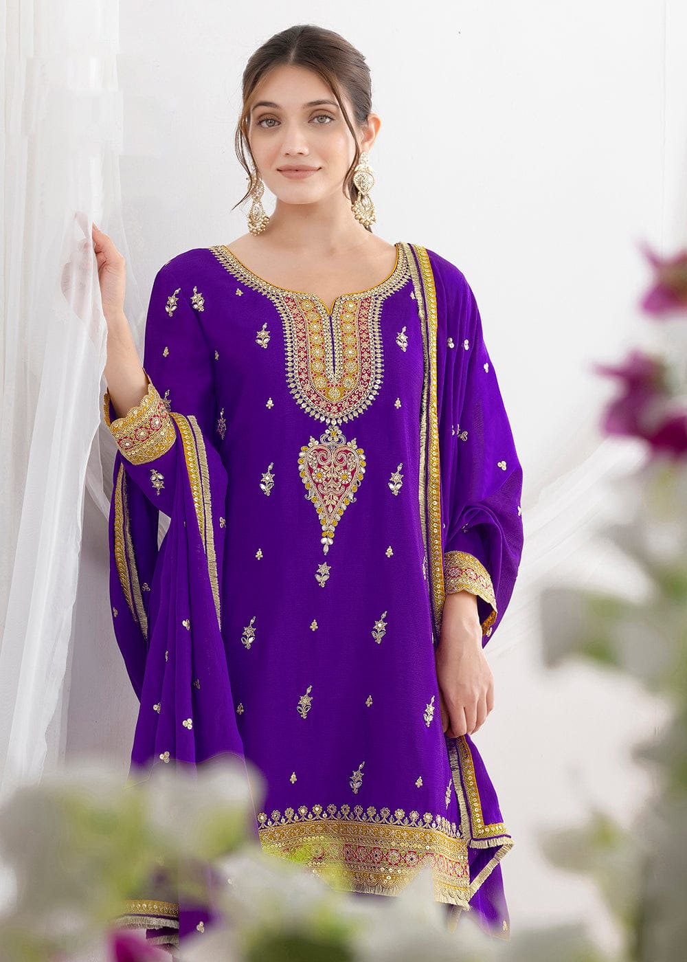 Aneri Royal purple Embroidered Salwar Suit for Women | Festive Wear Kurta Pant Dupatta Set | Ethnic Party Wear Dress