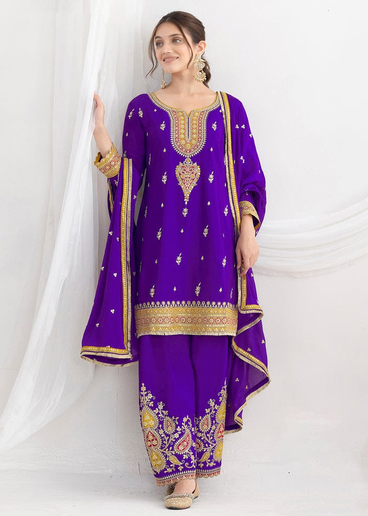 Aneri Royal purple Embroidered Salwar Suit for Women | Festive Wear Kurta Pant Dupatta Set | Ethnic Party Wear Dress