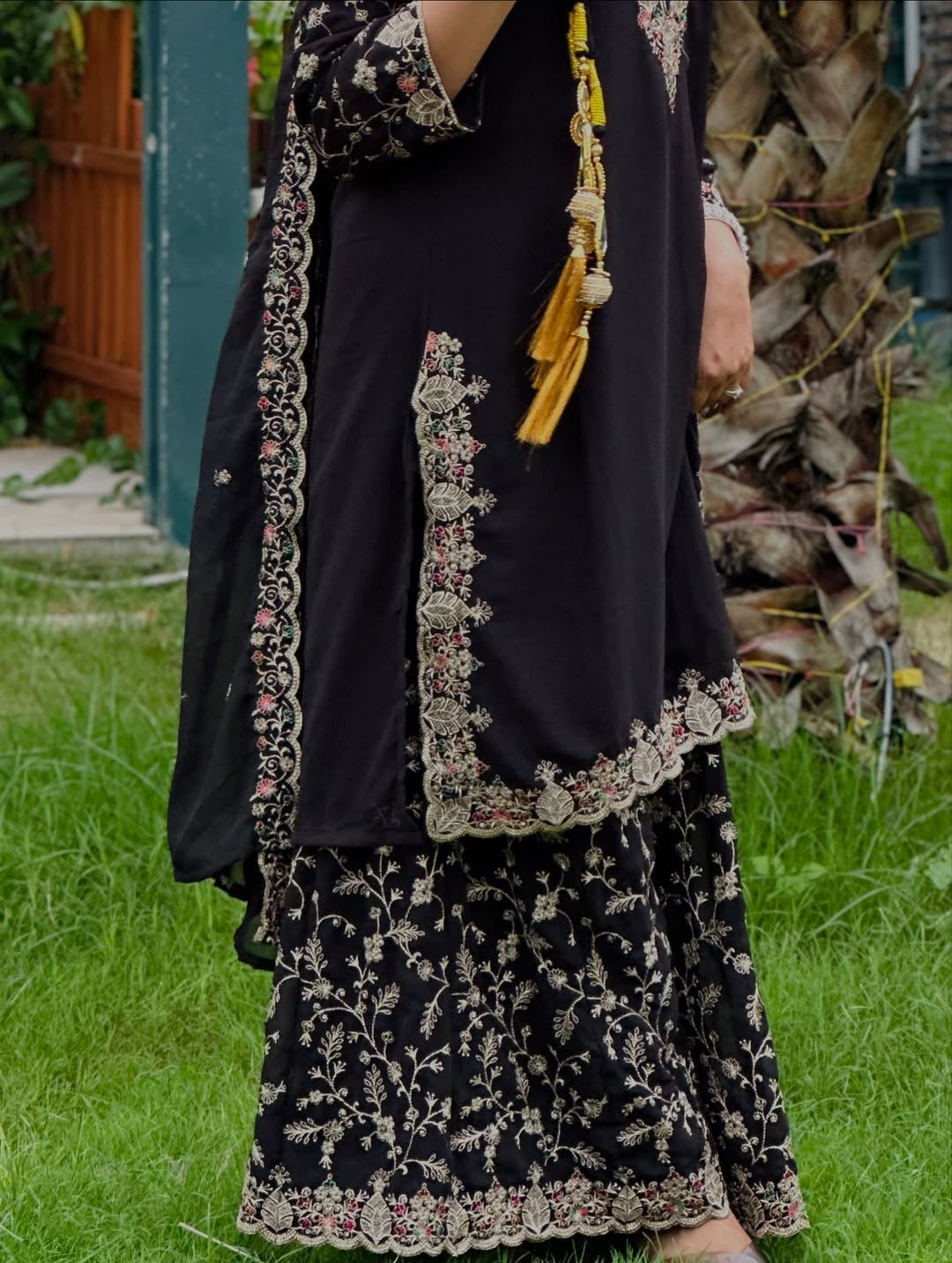 Anveri Women Black Embroidered Kurta Sharara Set | Ethnic Party Wear Kurti with Palazzo | Festive & Wedding Wear Suit for Women