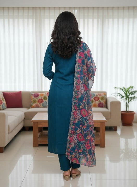 Anveri Women Kurta Set with Floral Printed Dupatta | Straight Kurta Pant Set | Embroidered Ethnic Wear for Women | Festive & Casual Suit Set
