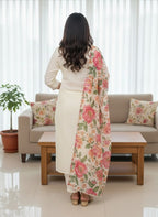 Anveri Women Kurta Set with Floral Printed Dupatta | Straight Kurta Pant Set | Embroidered Ethnic Wear for Women | Festive & Casual Suit Set