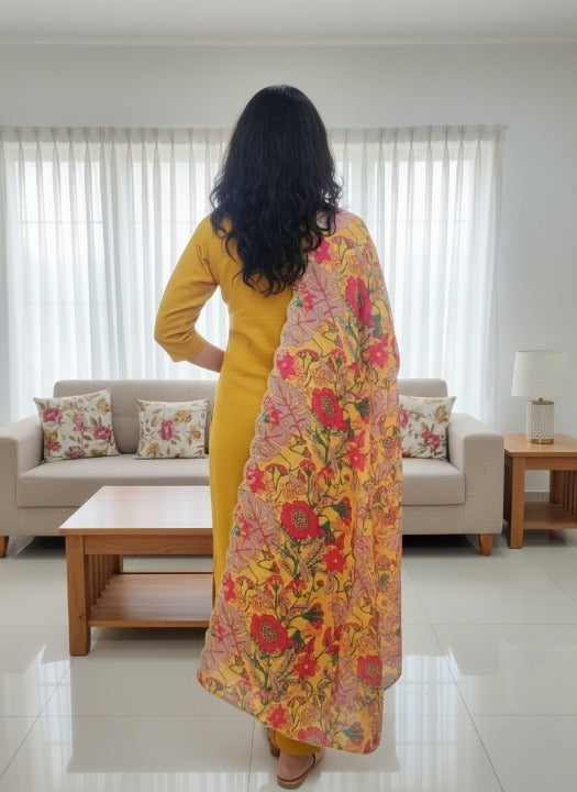 Anveri Women Kurta Set with Floral Printed Dupatta | Straight Kurta Pant Set | Embroidered Ethnic Wear for Women | Festive & Casual Suit Set