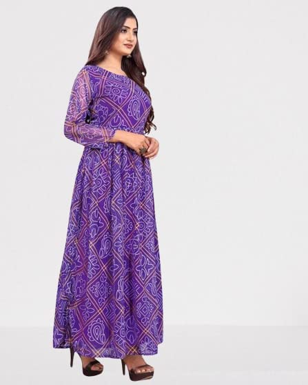 Anveri Graceful Woman Showcasing Elegant Purple Traditional Dress with Intricate Patterns**