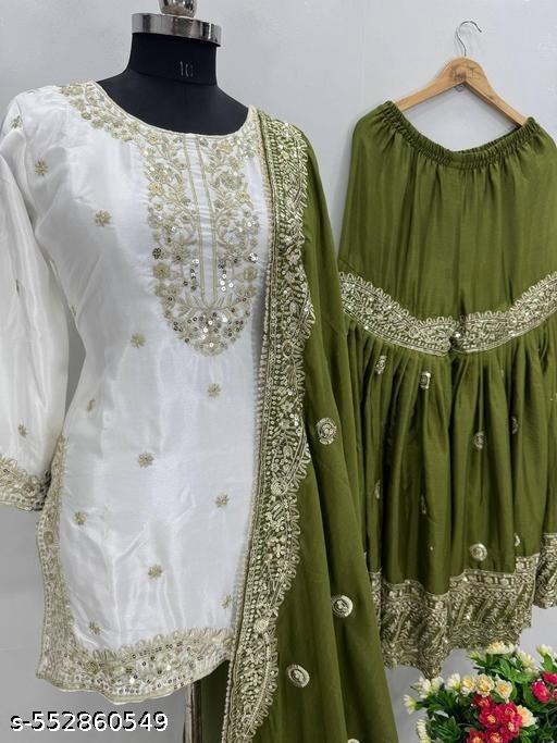Anveri Trendy Embroidered Kurta Sharara Set with Dupatta for Women | Festive & Wedding Wear Ethnic Suit