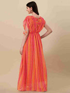 Anveri Trendy Women’s Printed Georgette Flared Gown with Waist Belt